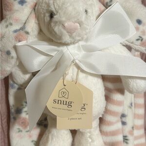 Snug White and Pink Bunny Blanket & Plush Set
